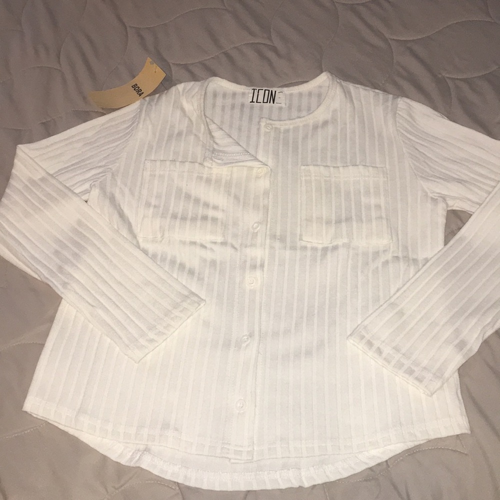 ICON Button-Front Ribbed Long-Sleeve